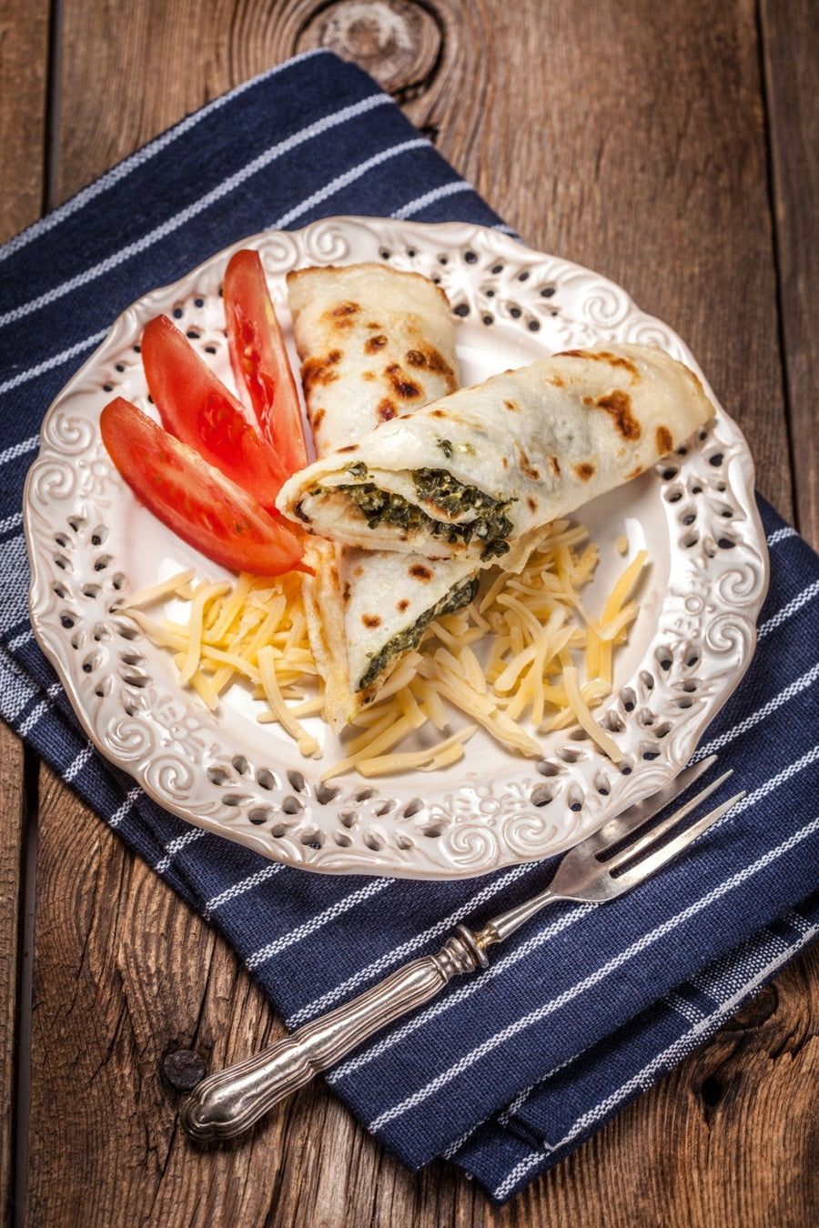 Herb and Cheese Crepes with Spinach and Tomatoes